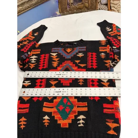 Hammacher Schlemmer Vintage Colorful Aztec Western Style Knit Sweater Size Large